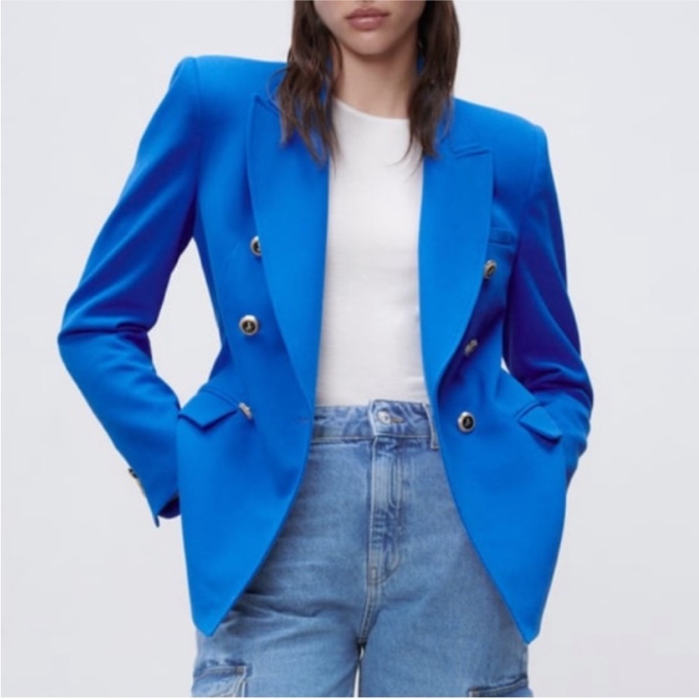 Zara Bright Blue Double-Breasted Blazer